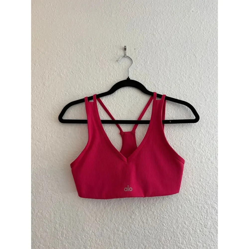 Alo Yoga Airlift Ribbed Sports Bra Pink Red Size Small